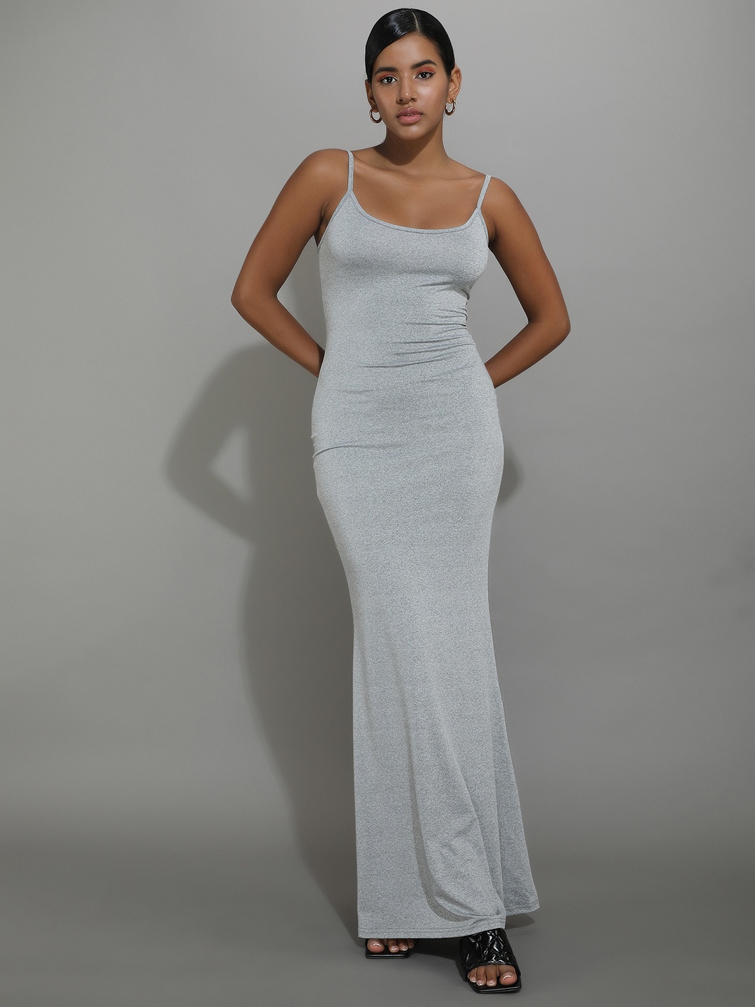 

LULU & SKY Shoulder Strap Bodycon Maxi Dress, Grey