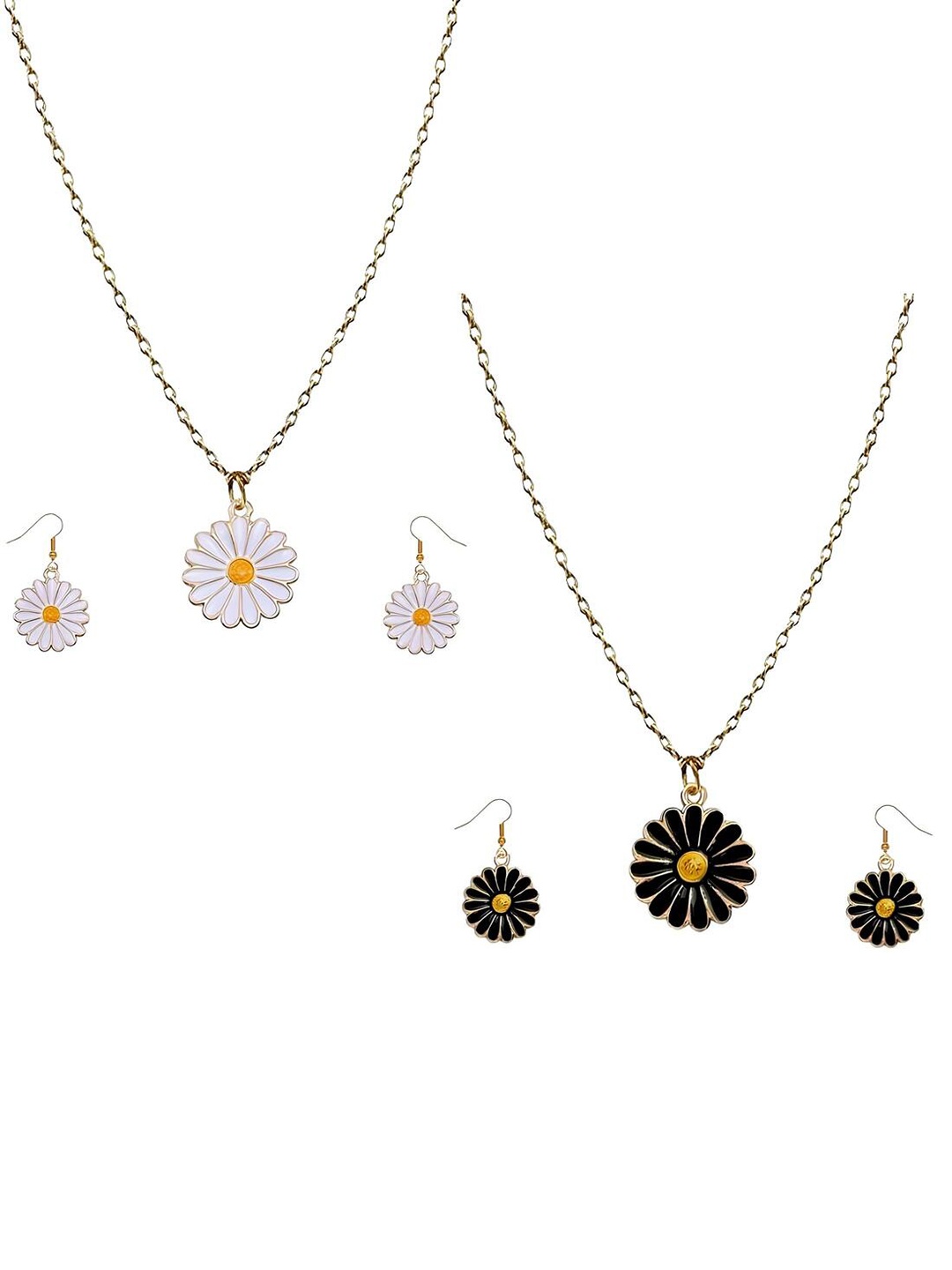 

ANNA CREATIONS Set of 2 Daisy Flower Pendant Chain With Earrings, Gold