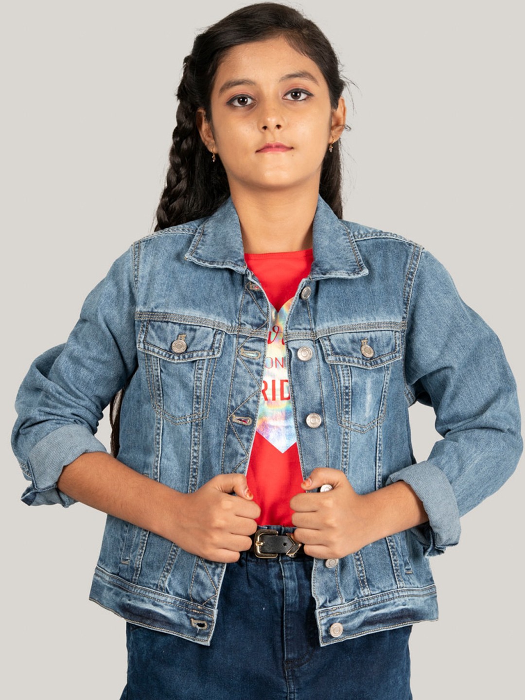 

Zalio Girls Washed Lightweight Cotton Denim Jacket, Blue