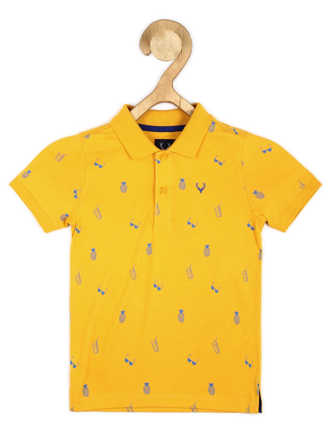 

Allen Solly Junior Boys Conversational Printed Polo Collar Pure Cotton T-shirt, Yellow