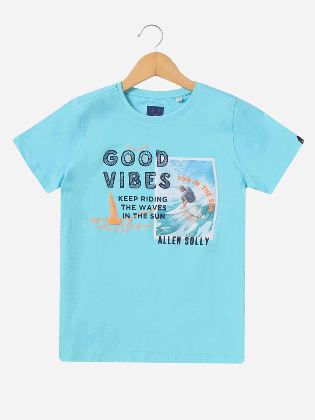 

Allen Solly Junior Boys Typography Printed Pure Cotton T-shirt, Blue