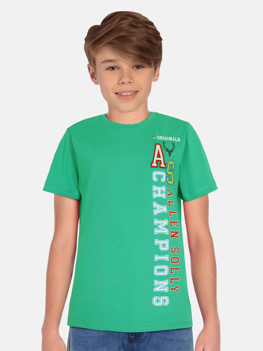 

Allen Solly Junior Boys Brand Logo Printed Cotton T-shirt, Green