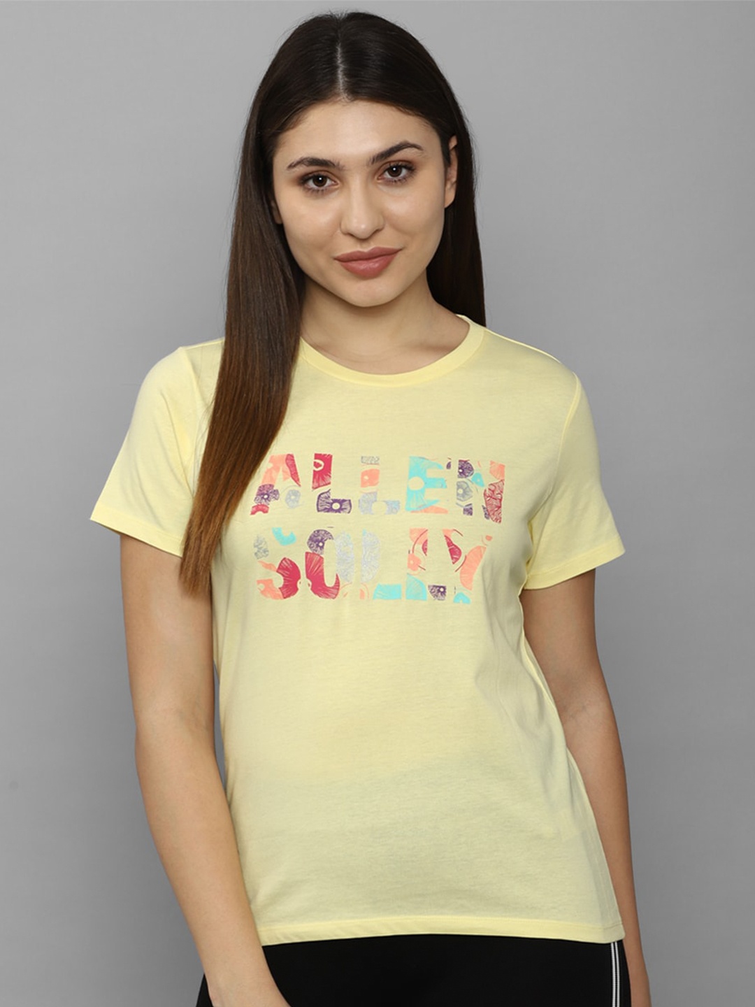 

Allen Solly Woman Typography Printed Pure Cotton T-shirt, Yellow