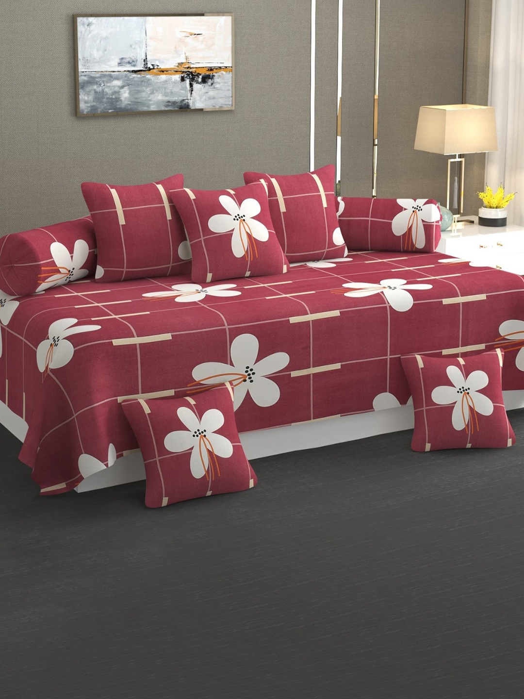 

Bajo's Red 8 Pieces Printed Diwan Set