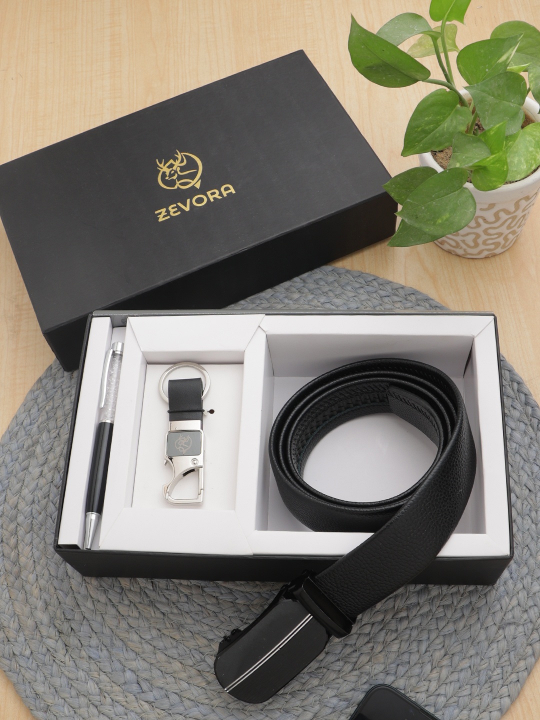 

ZEVORA Men Leather Accessory Gift Set, Black