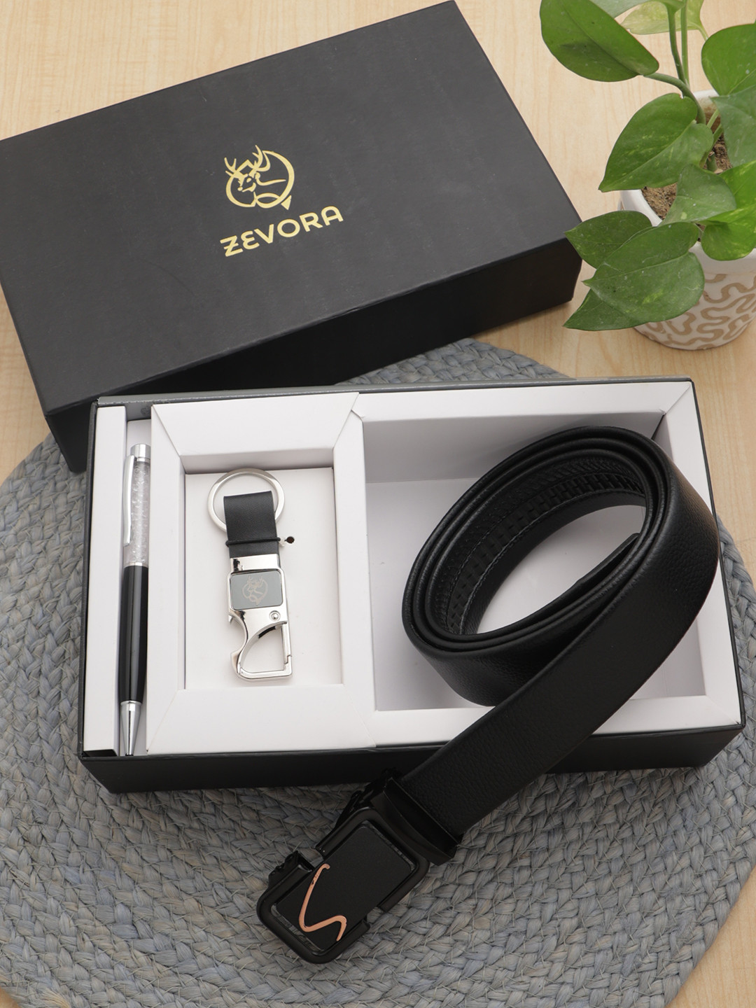 

ZEVORA Men Leather Accessory Gift Set, Black