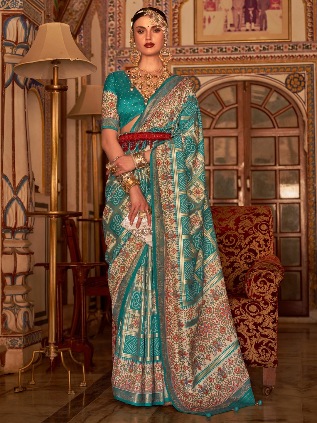 

Anouk Blue & Cream-Coloured Bandhani Printed Saree