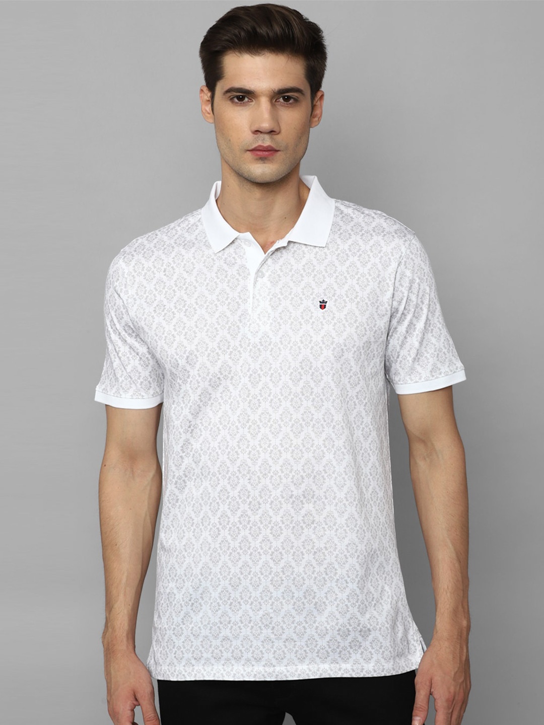 

Louis Philippe Sport Ethnic Motifs Printed Polo Collar Pure Cotton Slim Fit T-Shirt, White