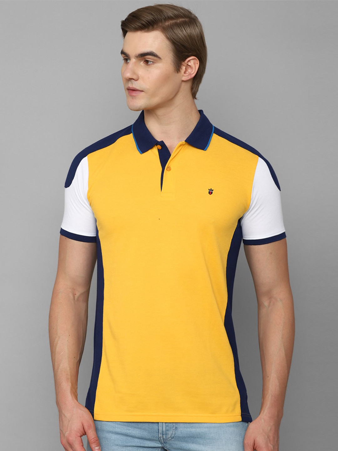 

Louis Philippe Sport Men Yellow Colourblocked Polo Collar Pockets Slim Fit T-shirt