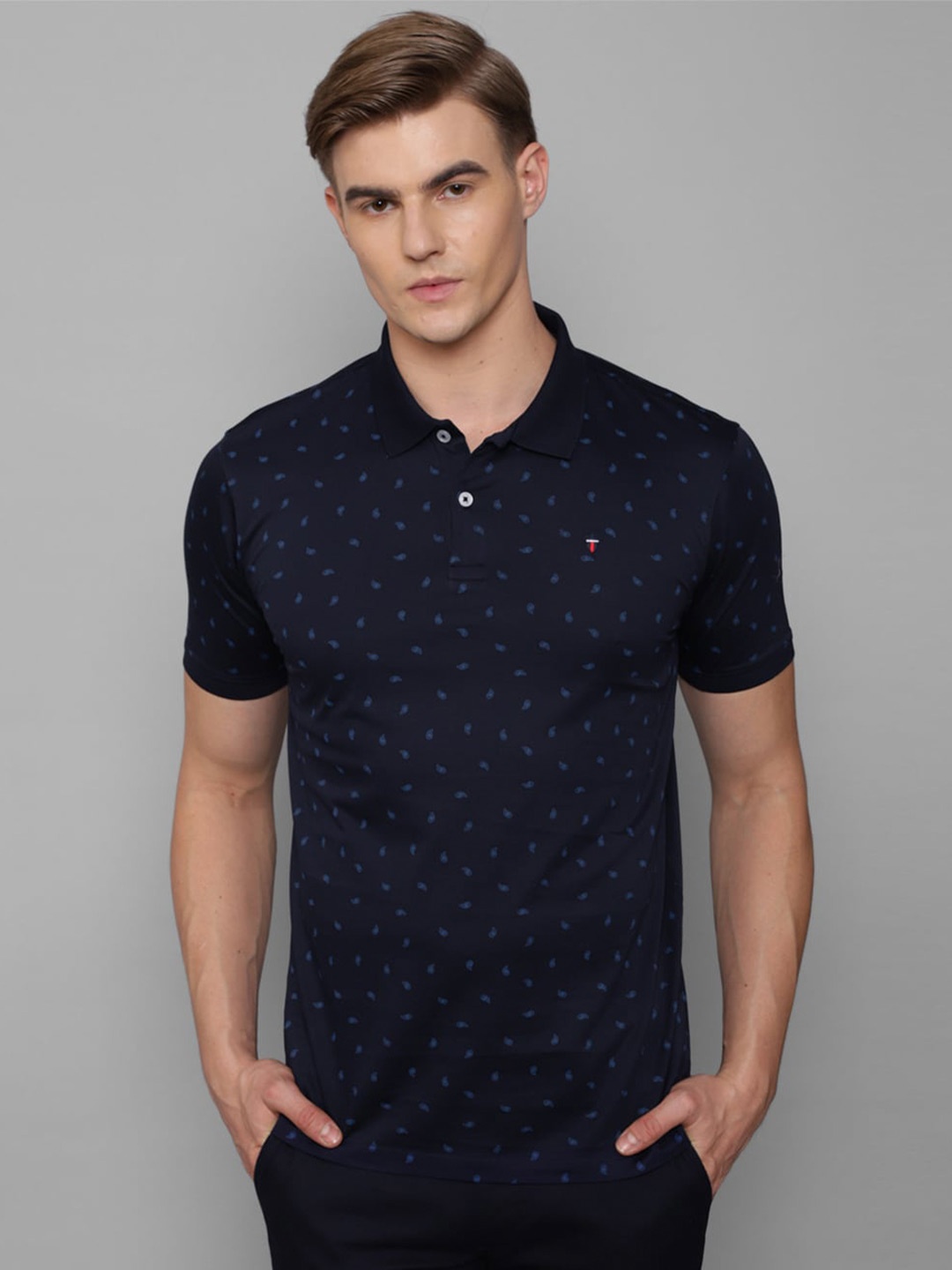 

Louis Philippe Sport Conversational Printed Polo Collar Slim Fit Pure Cotton T-shirt, Navy blue