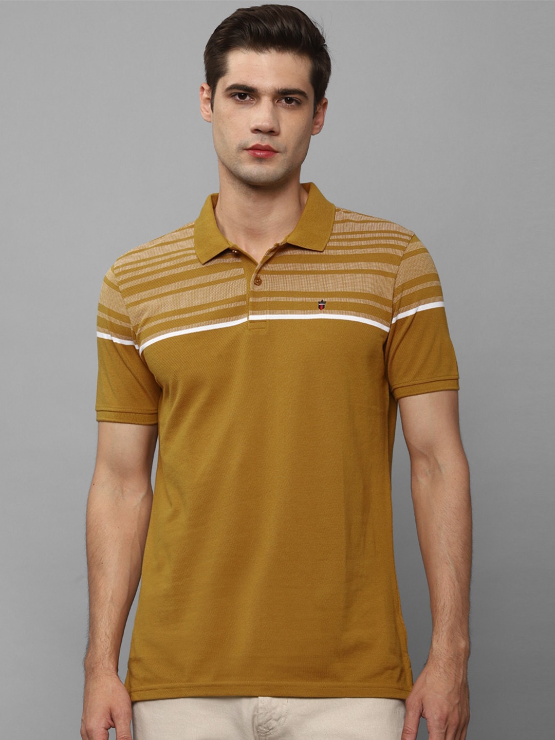 

Louis Philippe Sport Striped Polo Collar Pure Cotton Slim Fit T-Shirt, Yellow