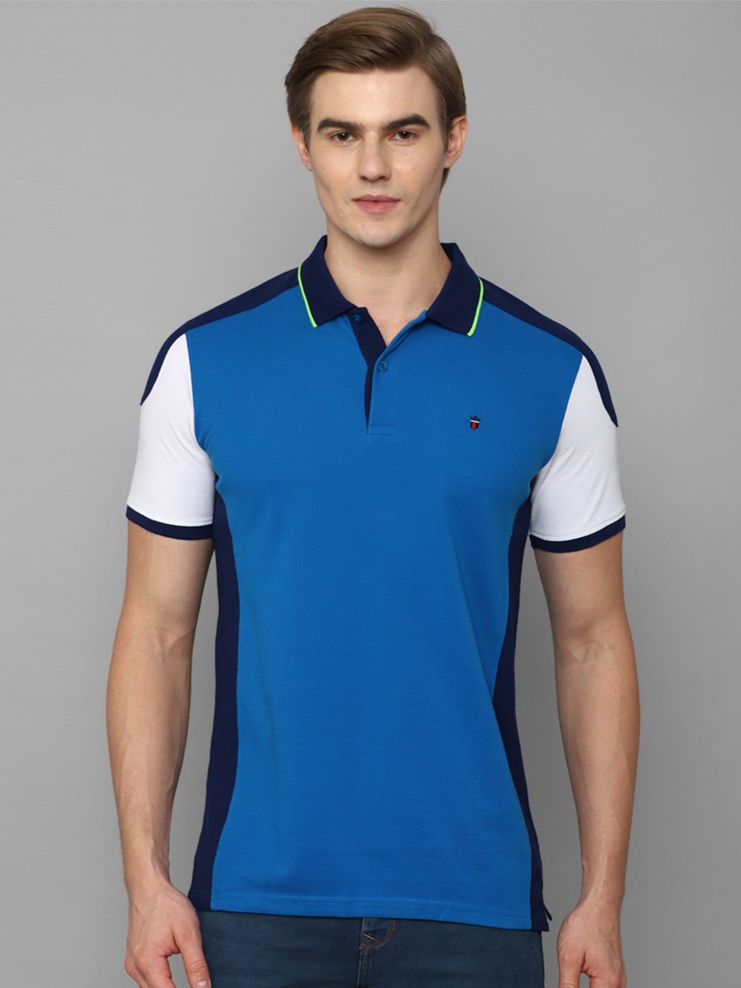 

Louis Philippe Sport Colourblocked Polo Collar Slim Fit T-Shirt, Blue