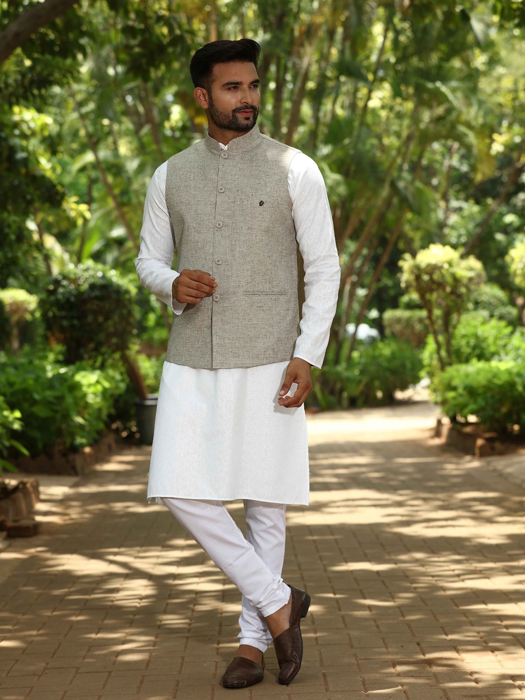 

Authentics Textured Nehru Jackets, Grey