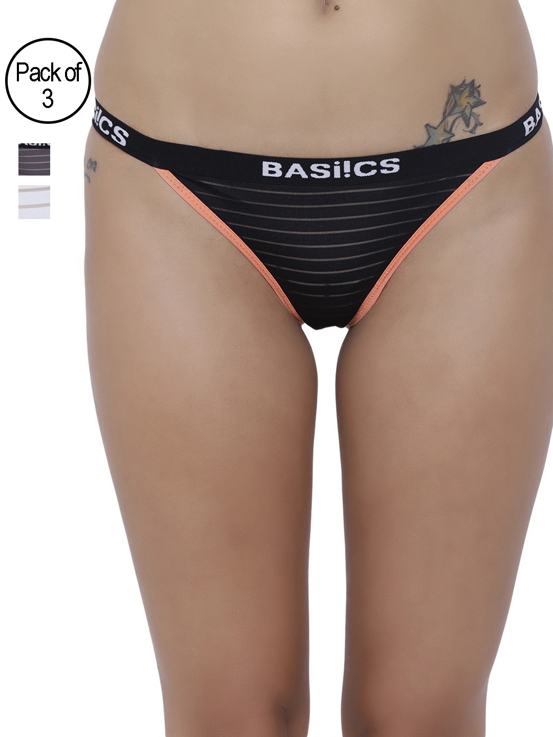 

BASIICS by La Intimo Pack of 3 Assorted Thong Briefs BCPTH010C25F, Multi
