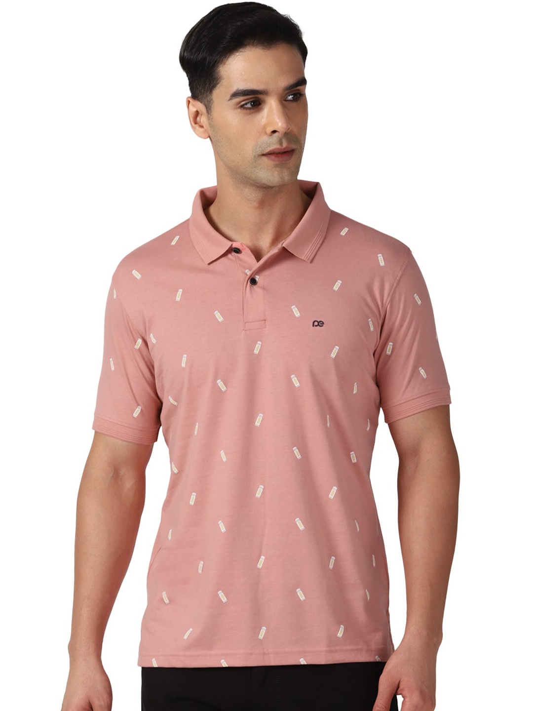

Peter England Casuals Printed Short Sleeves Polo Collar T-Shirt, Pink