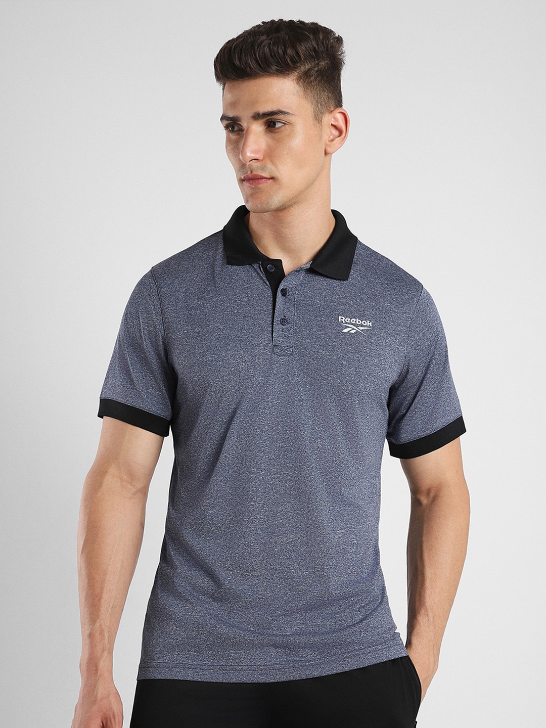 

Reebok Self Design Grn Polo Collar T-Shirt, Navy blue