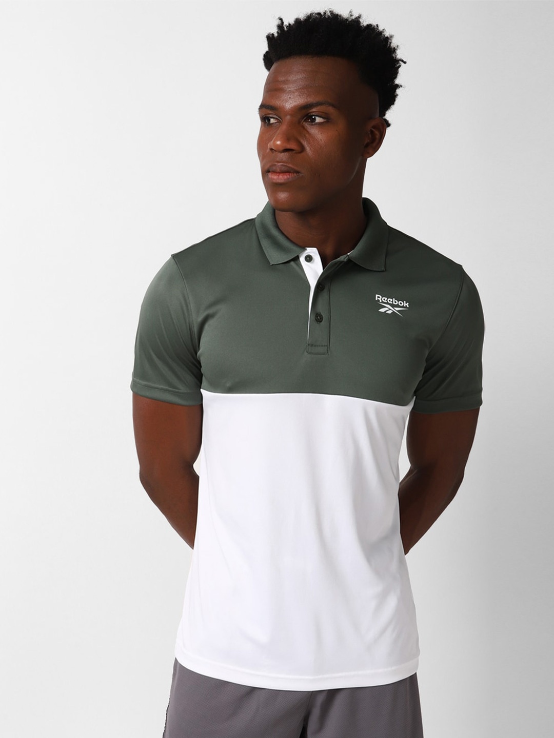

Reebok Colourblocked Slim-Fit Prime Polo Collar T-Shirt, Green