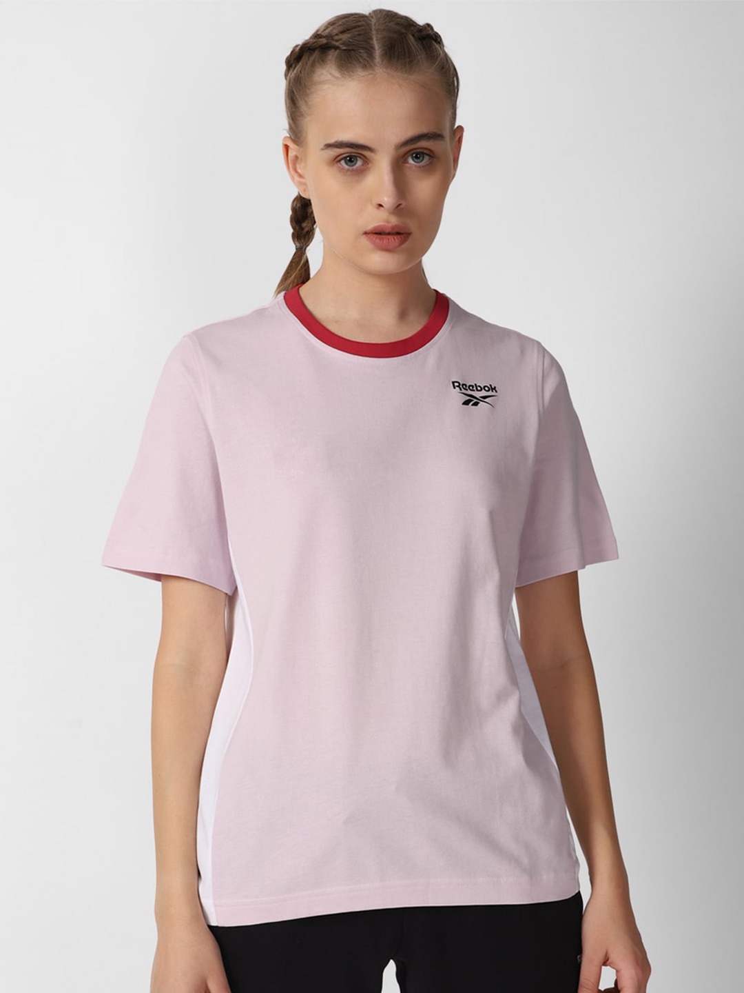 

Reebok Wce Brand Logo Printed Pure Cotton Round Neck T-Shirt, Pink