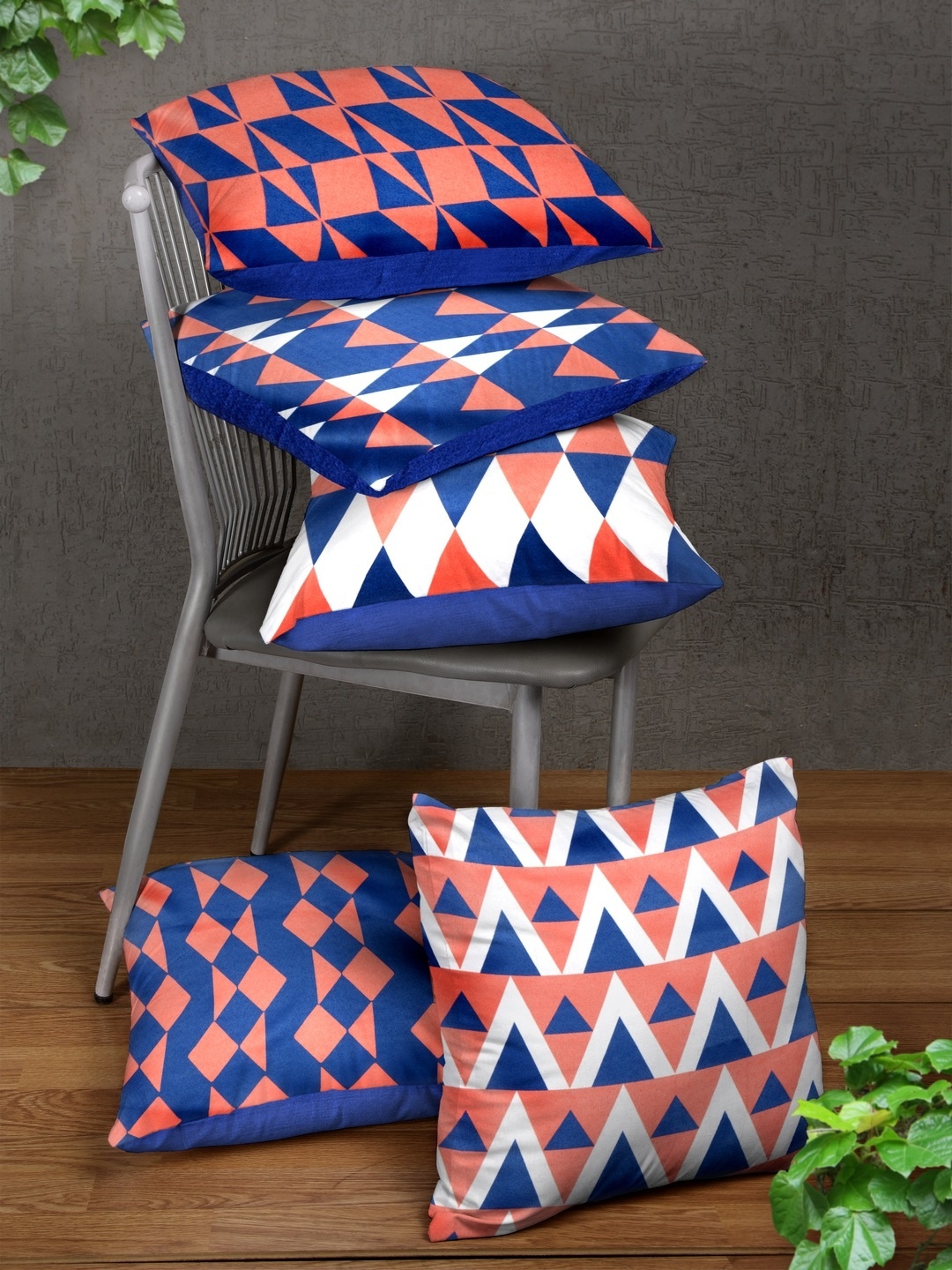 

HOUZZCODE Set of 5 Multicoloured Printed Square Cushion Covers, Off white
