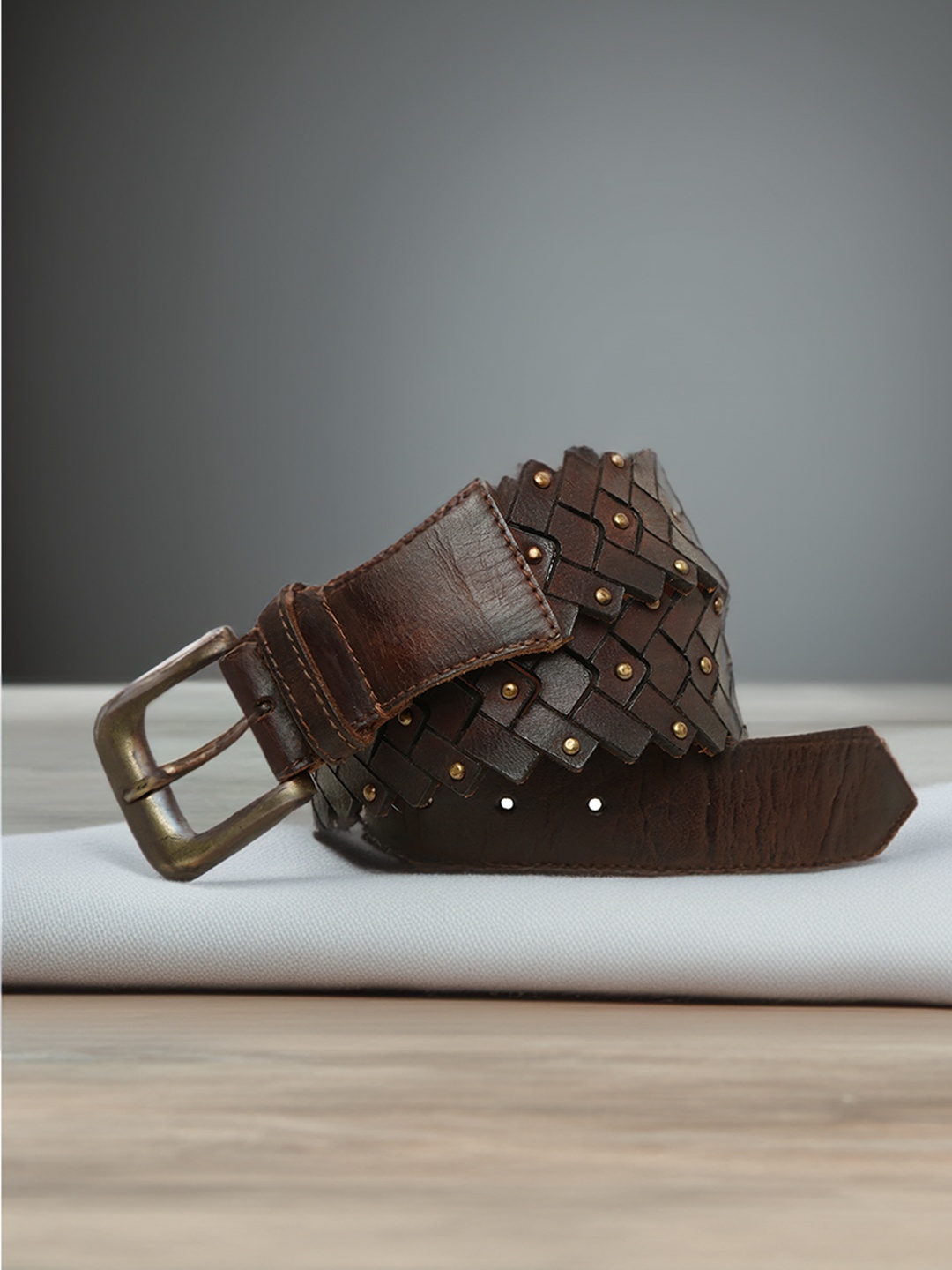 

ART N VINTAGE Men Textured Leather Belt, Brown