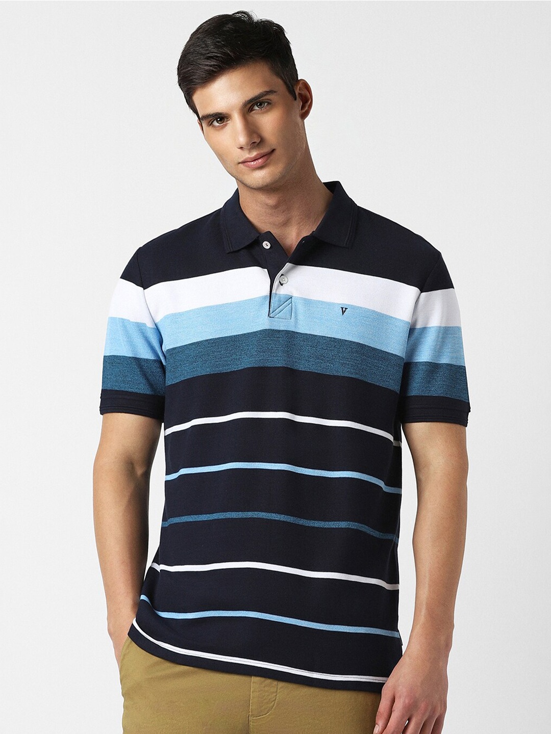 

Van Heusen Sport Striped Polo Collar Cotton Regular T-shirt, Navy blue