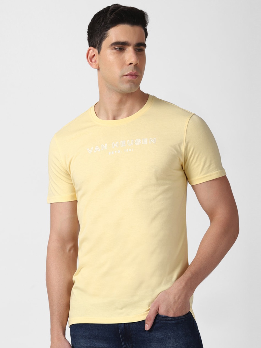 

Van Heusen Sport Typography Printed Round Neck Cotton Regular T-shirt, Yellow