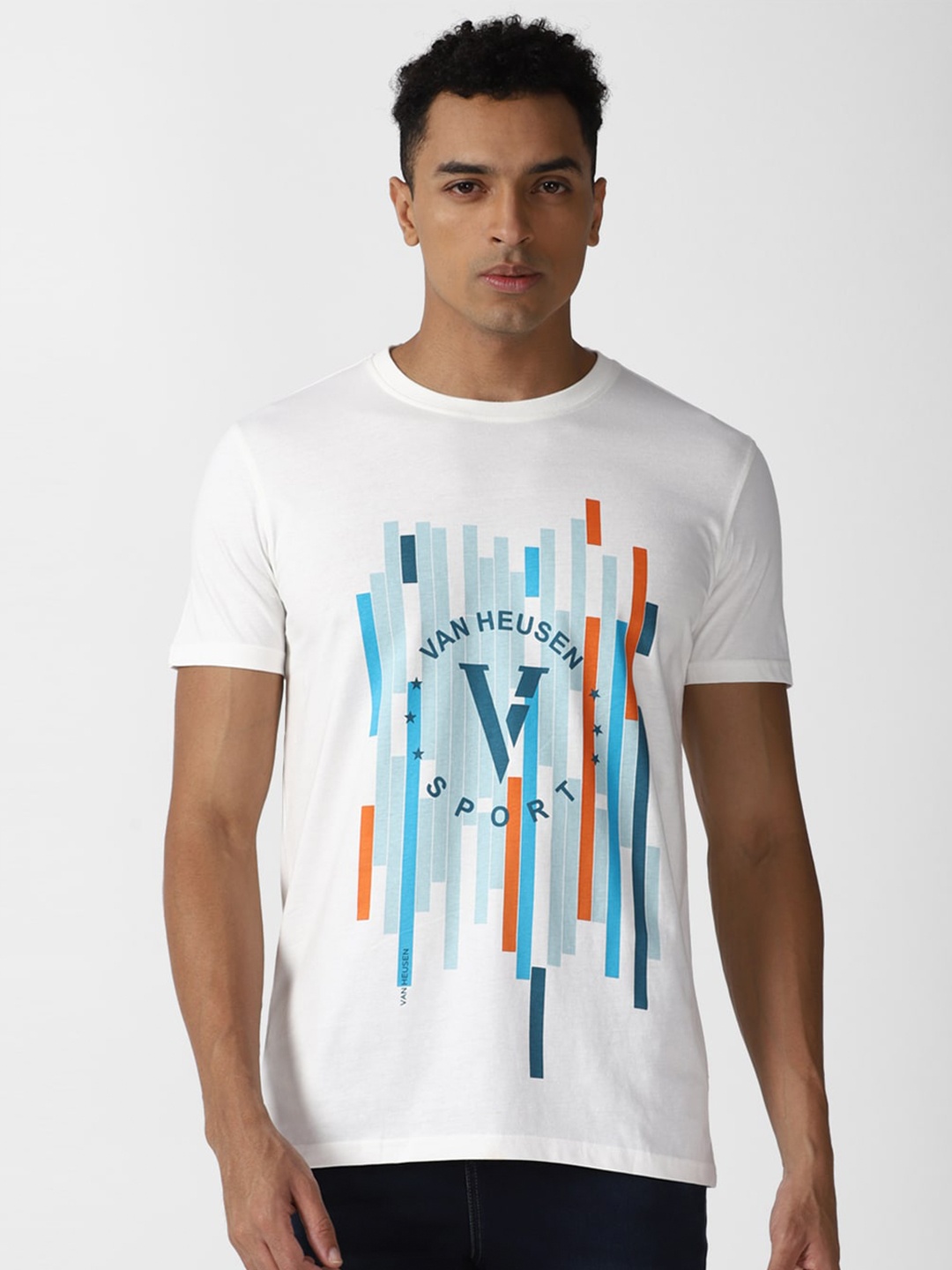 

Van Heusen Sport Graphic Printed Round Neck Cotton Regular T-shirt, White