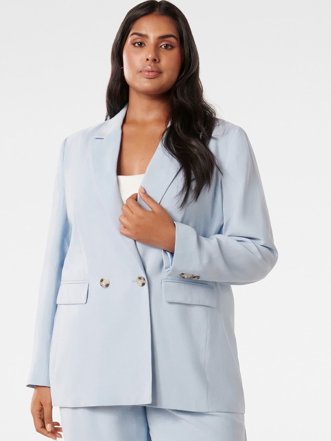 

Forever New Plus Size Tailored-Fit Notched Lapel Double Breasted Formal Blazers, Blue