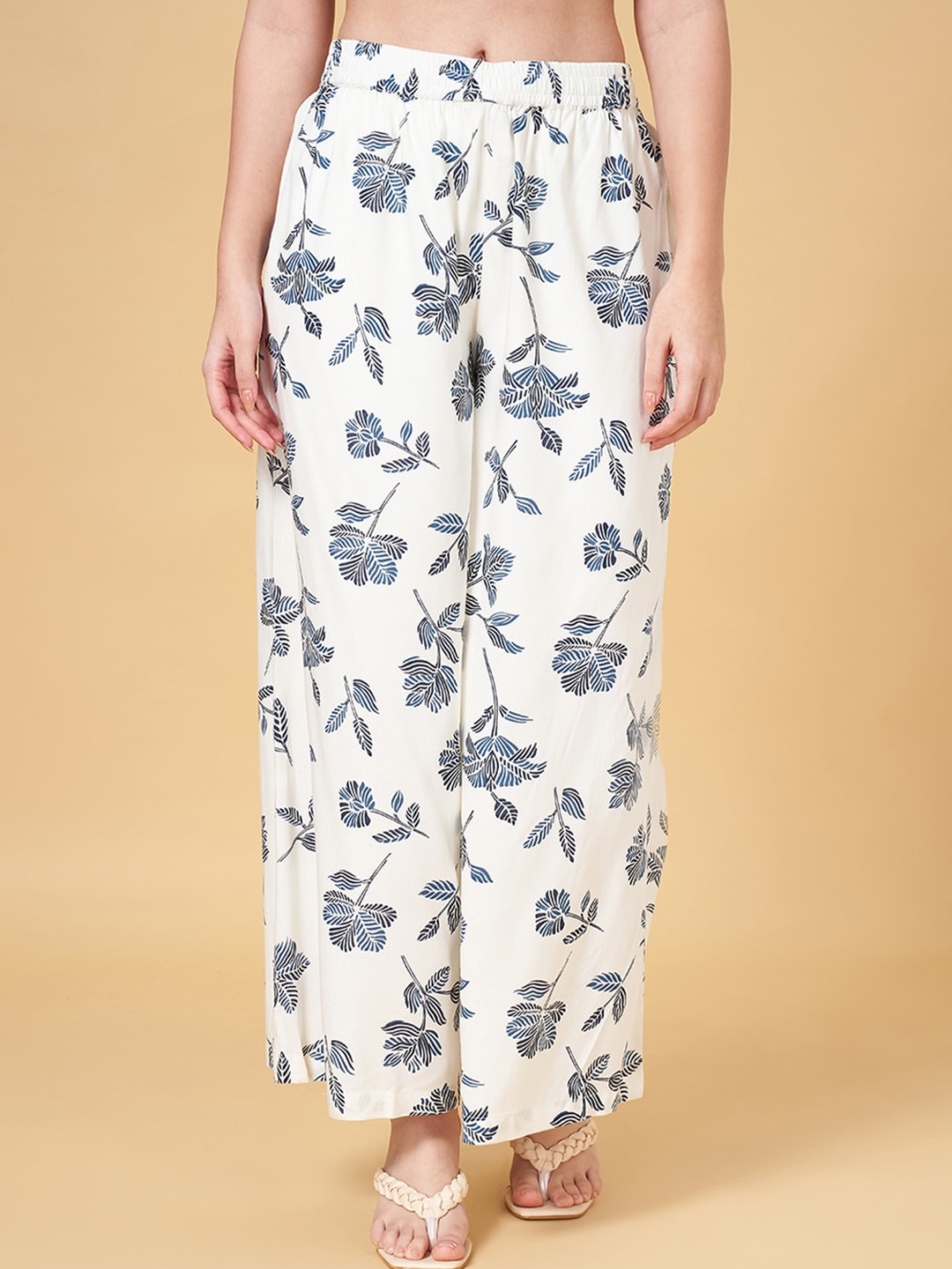 

RANGMANCH BY PANTALOONS Floral Printed Palazzos, Blue
