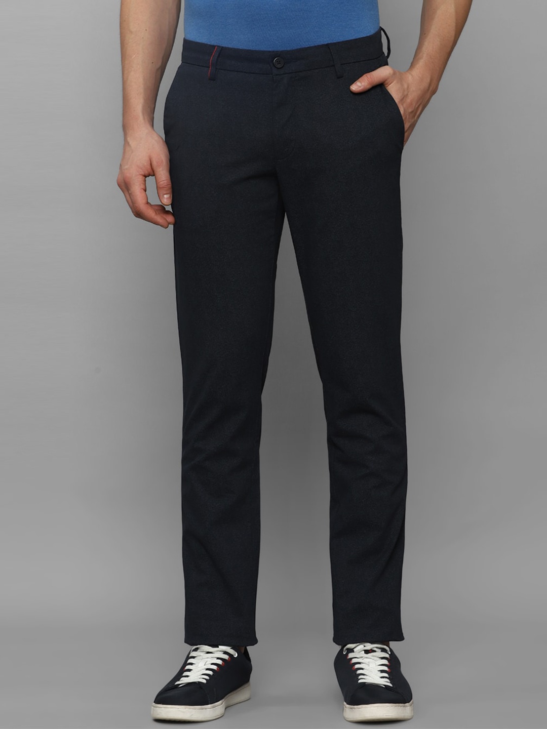 Louis Philippe Sport Men Textured Slim Fit Mid-Rise Trousers, Navy blue