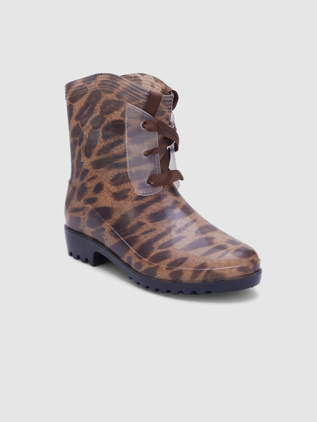 

Sole To Soul Women Printed Heeled Mid-Top Rain Boots, Brown