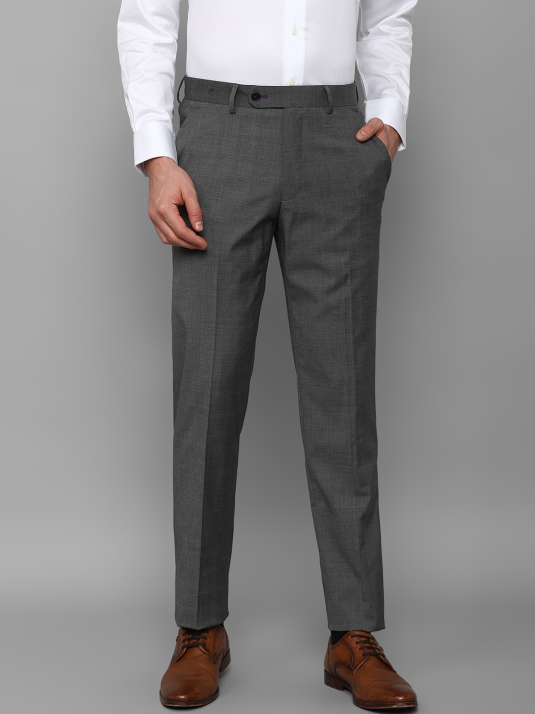 

Luxure by Louis Philippe Men Plain Flat-Front Slim Fit Formal Trousers, Grey
