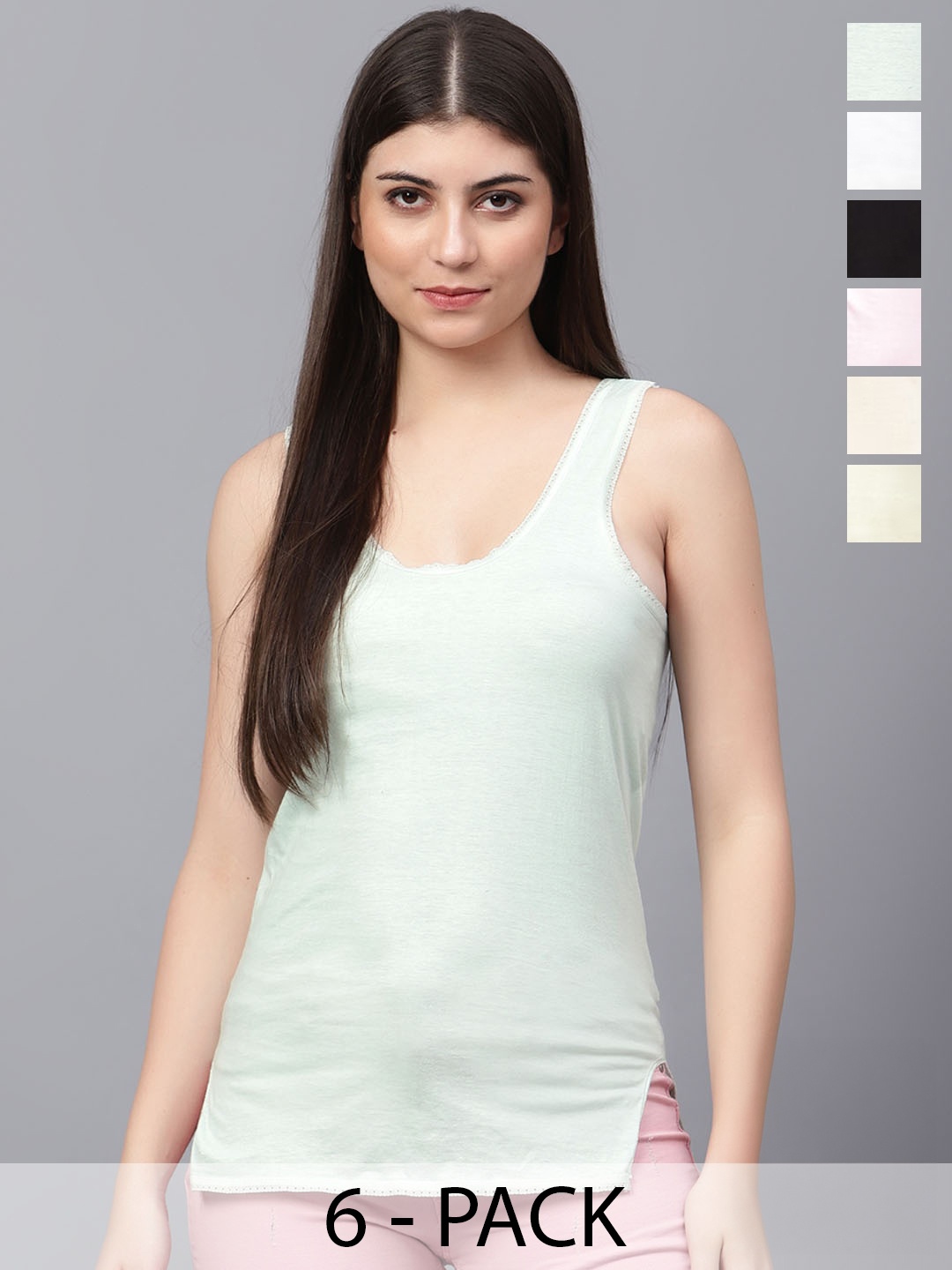 

SKY HEIGHTS Pack Of 6 Cotton Non Padded Camisoles, White