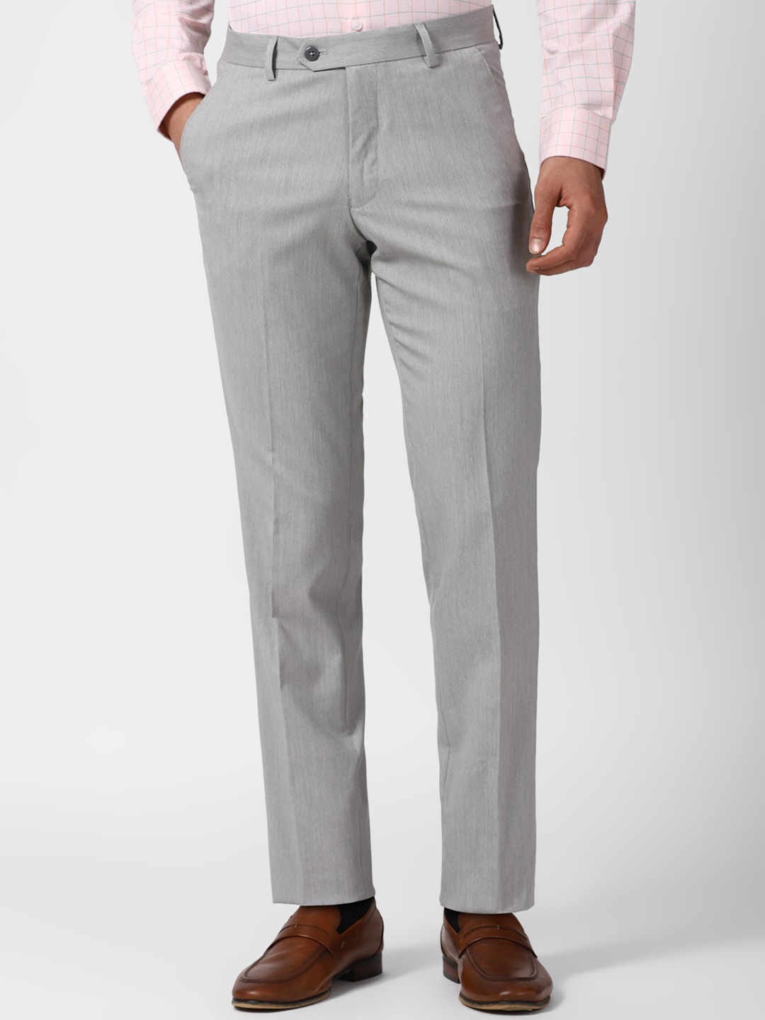 

Peter England Men Mid-Rise Slim Fit Textured Formal Trousers, Grey