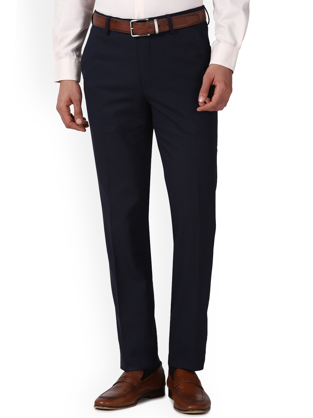 Peter England Men Mid-Rise Slim Fit Formal Trousers, Navy blue