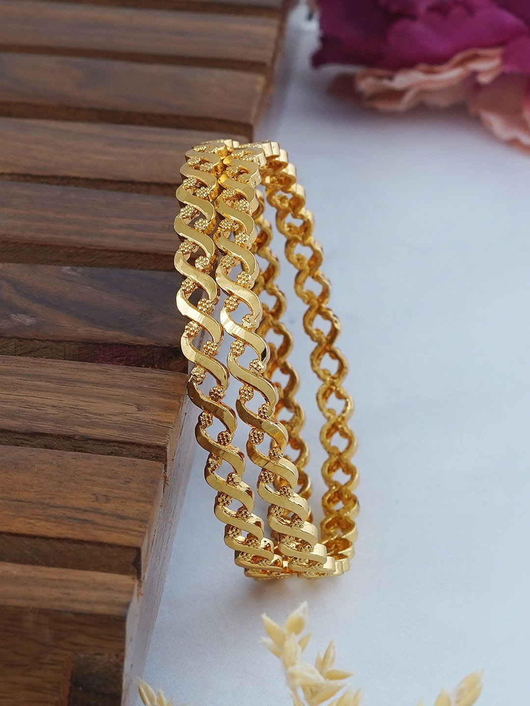 

MANSIYAORANGE Set Of 2 Gold-Plated Bangles