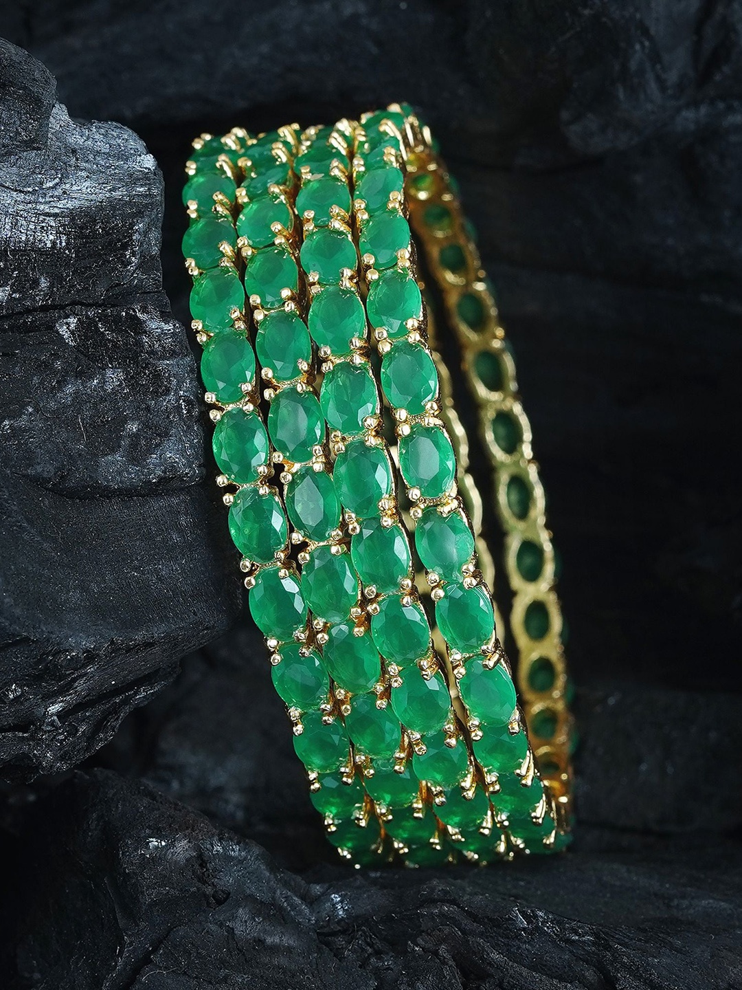 

MANSIYAORANGE Set Of 4 Gold-Plated American Diamond-Studded Bangles, Green