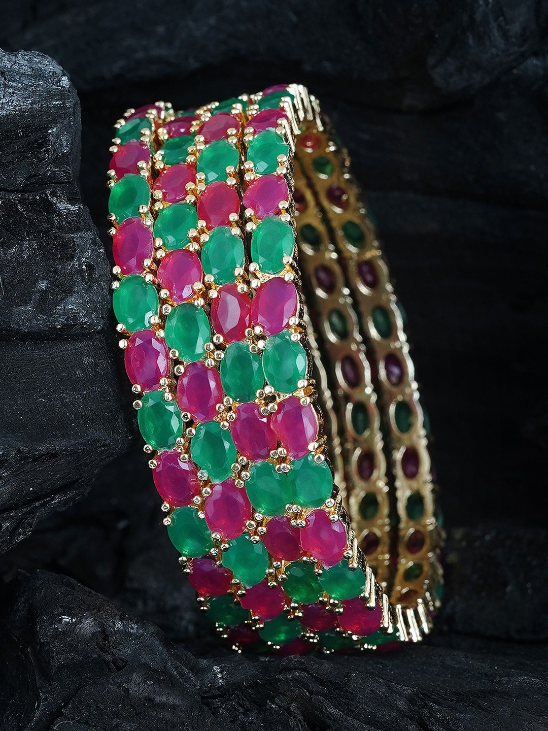 

MANSIYAORANGE Set Of 4 Gold-Plated American Diamond-Studded Bangles
