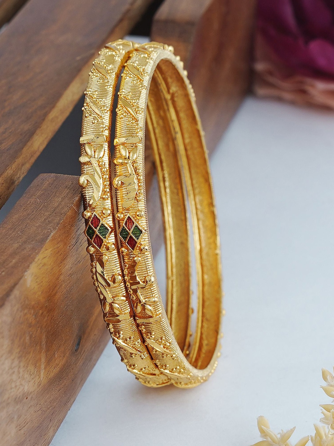 

MANSIYAORANGE Set Of 2 Gold-Plated Bangdi Chudi Meena Bangles