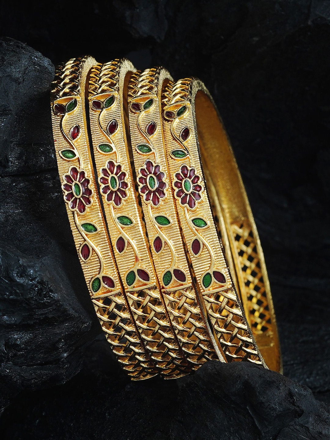 

MANSIYAORANGE Set Of 4 Gold-Plated Bangles