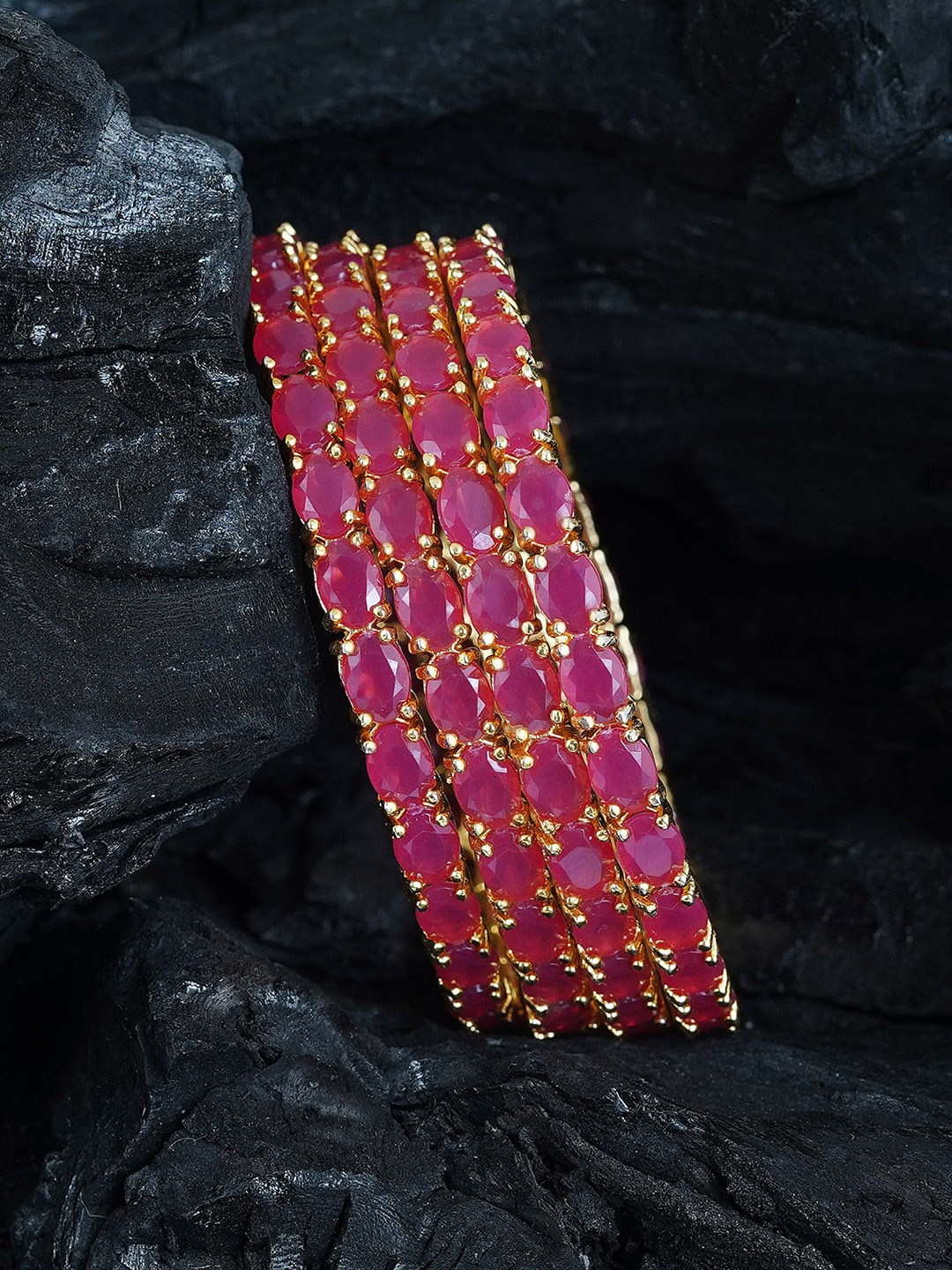 

MANSIYAORANGE Set Of 4 Gold-Plated Cubic Zirconia & AD-Studded Bangles