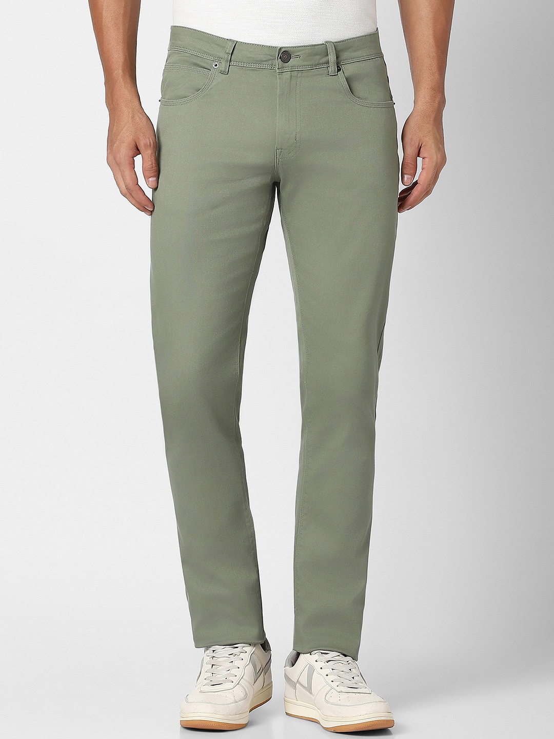 

Peter England Casuals Men Mid-Rise Slim Fit Casual Trousers, Olive