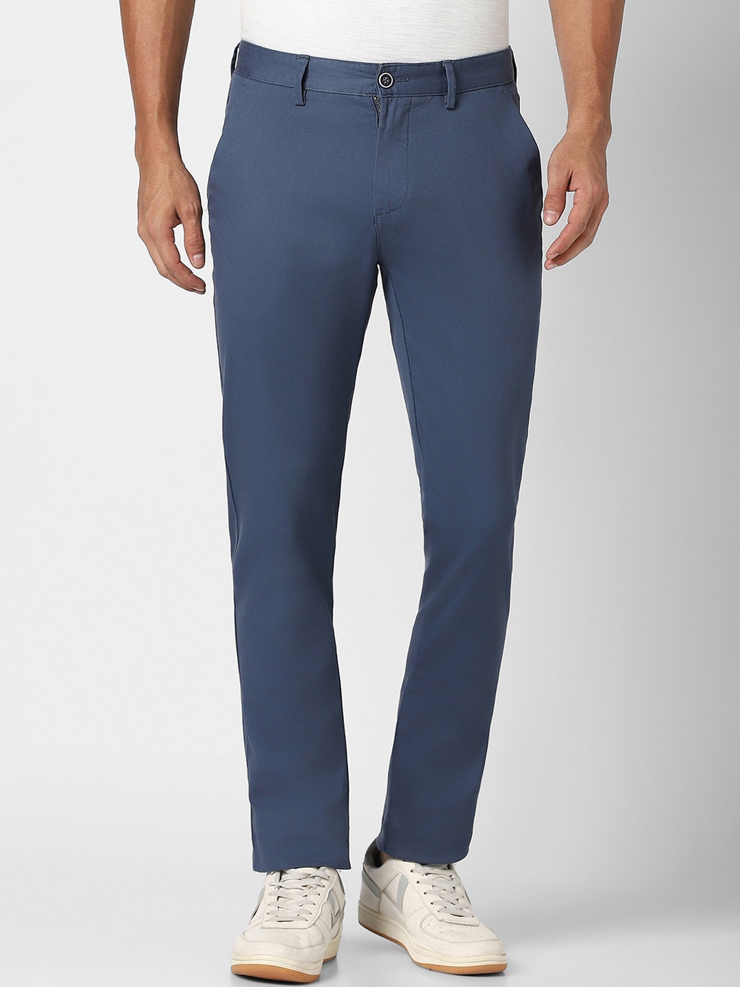 Peter England Casuals Men Mid-Rise Slim Fit Casual Trousers, Blue