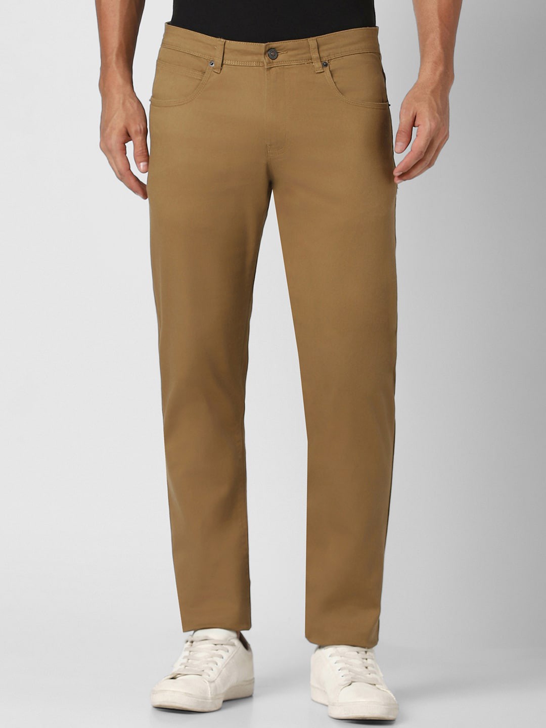 

Peter England Casuals Men Mid Top Super Slim Fit Plain Regular Trousers, Brown
