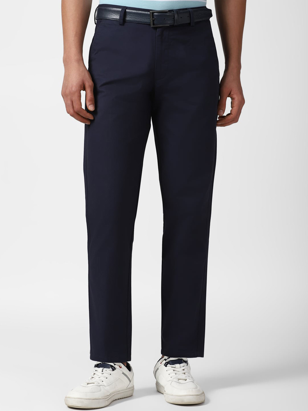 

Peter England Casuals Men Mid-Rise Slim Fit Casual Pure Cotton Trousers, Navy blue