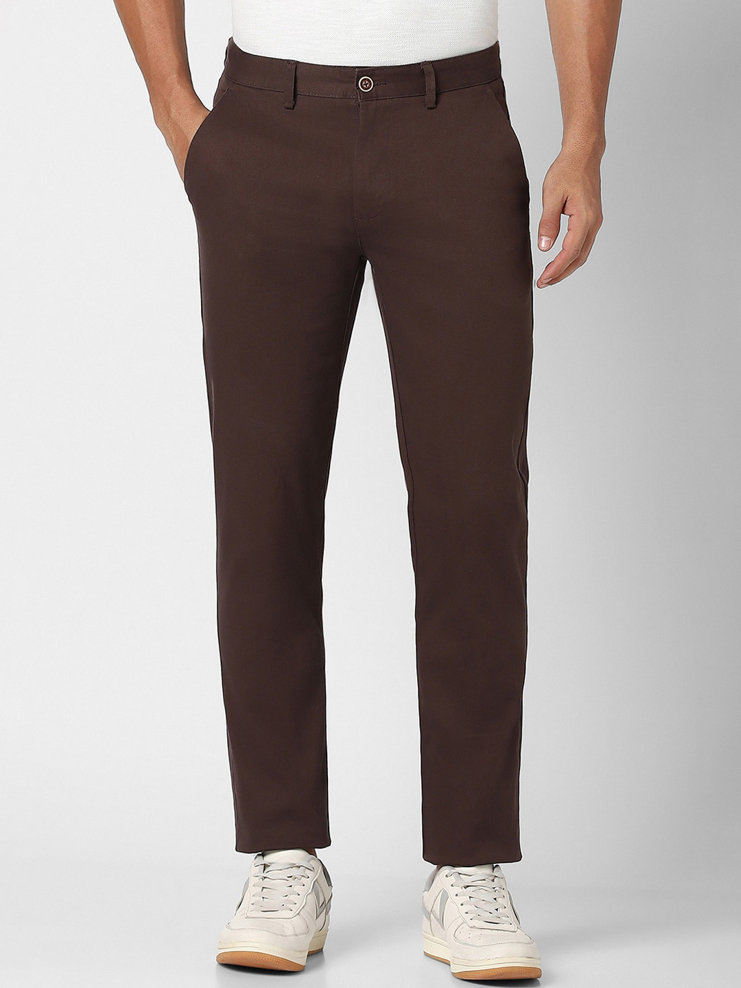 

Peter England Casuals Men Mid-Rise Slim Fit Casual Trousers, Brown