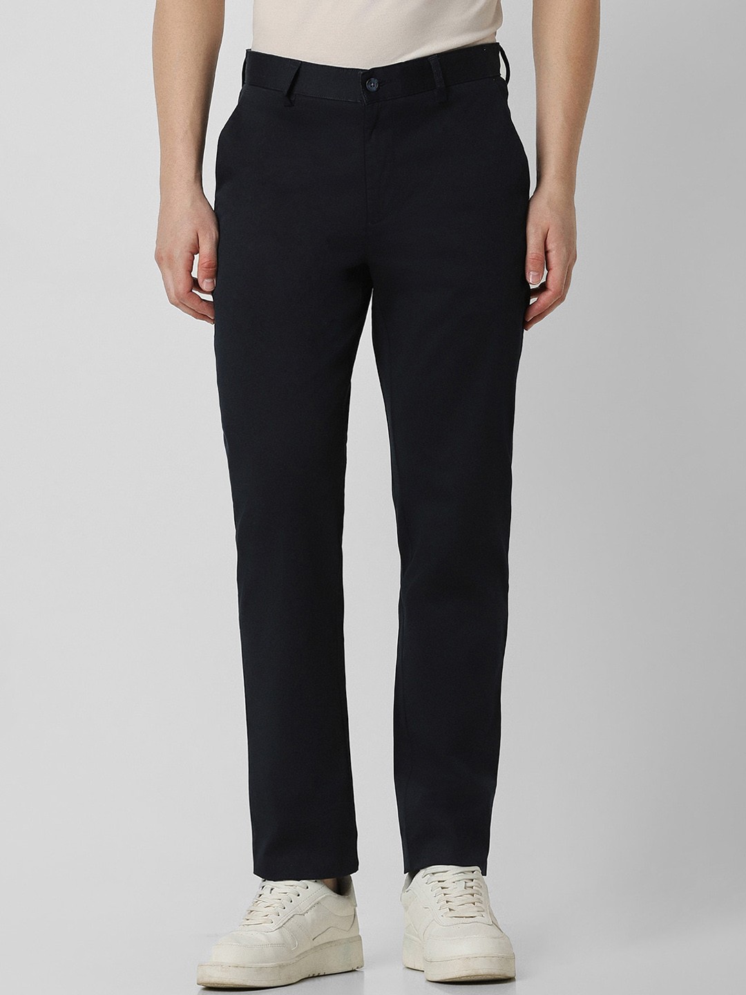 

Peter England Casuals Men Mid-Rise Slim Fit Casual Trousers, Navy blue
