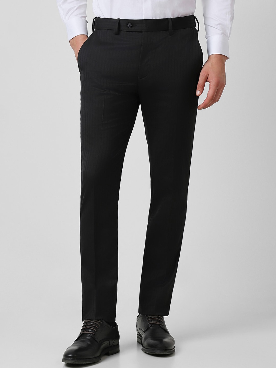 

V Dot Men Skinny Fit Formal Trousers, Black