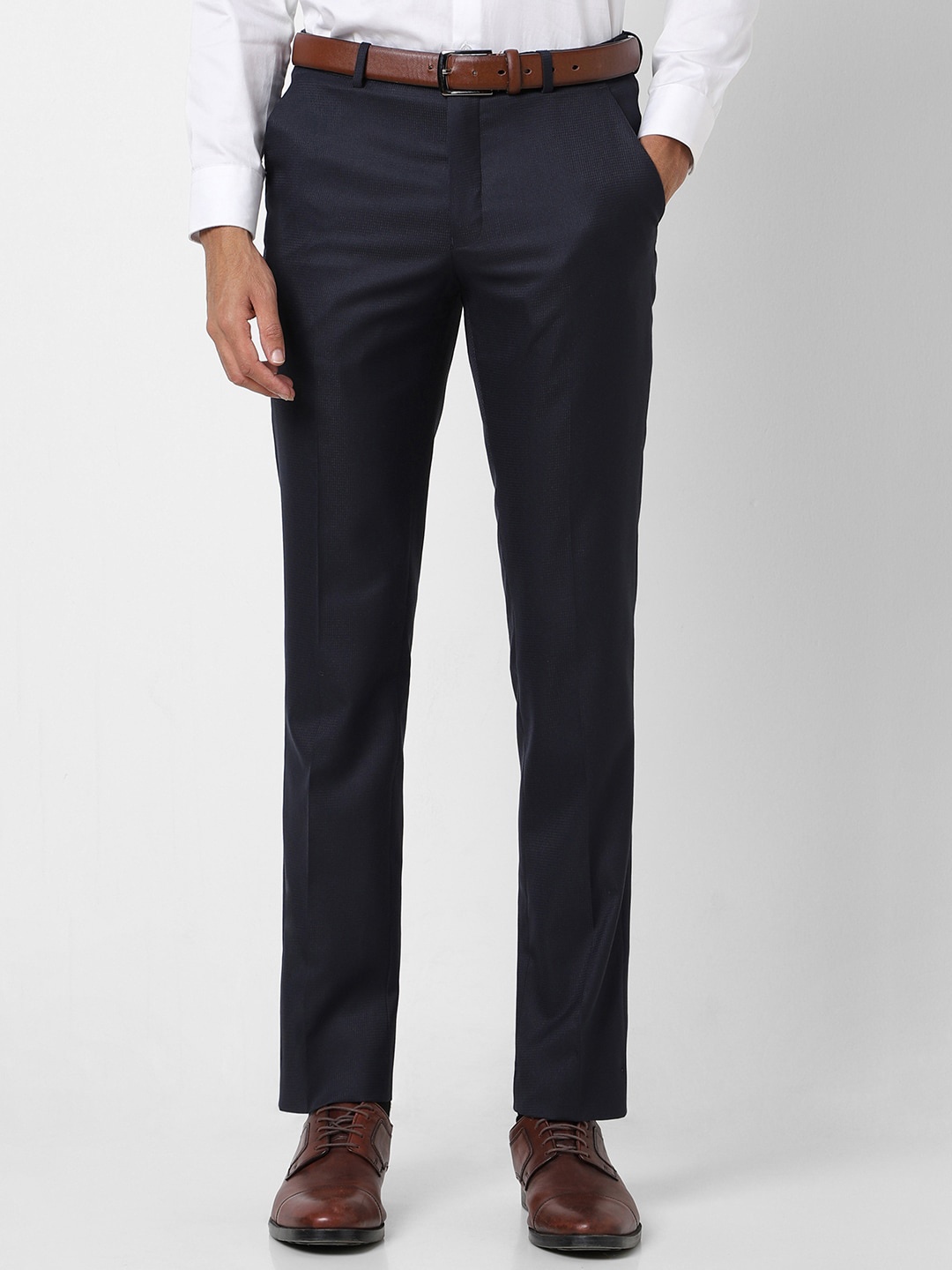 

V Dot Men Skinny Fit Formal Trousers, Navy blue