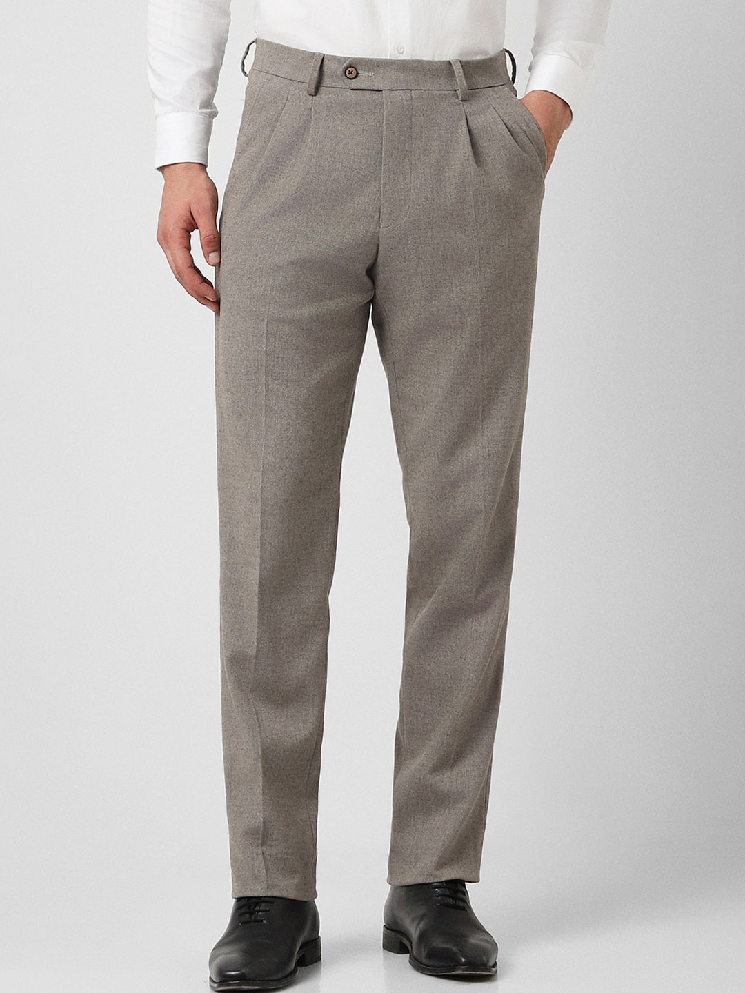 

Van Heusen Men Textured Mid Rise Pleated Formal Trousers, Grey